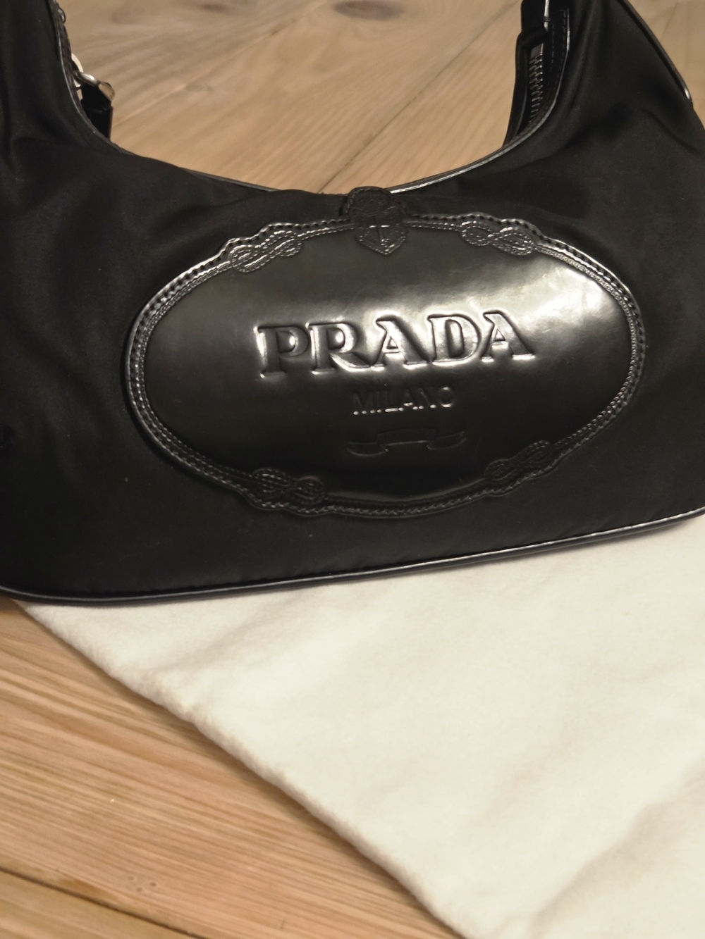 PRADA Black Milano Logo Shoulder Bag